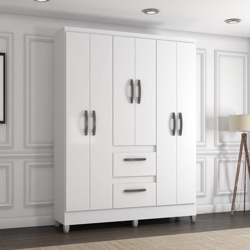 Guarda Roupa Solteiro Com Pés 6 Portas 2 Gavetas Capri Poquema