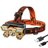 Lanterna De Cabeça 5 Led&#39;s Super Forte Recarregável Resistente A Água Carregamento Via Usb