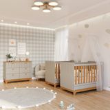 Quarto Bebê Gêmeos Com 2 Berços Mini Cama E Cômoda 6 Gavetas Liza Permobili