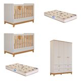 Quarto Bebê Gêmeos 2 Berço Mini Cama Guarda Roupa Liza E 2 Colchões Gazin Permobili