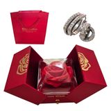 Rosa Eterna Preservada + Dupla De Argola Cravejada Feminino