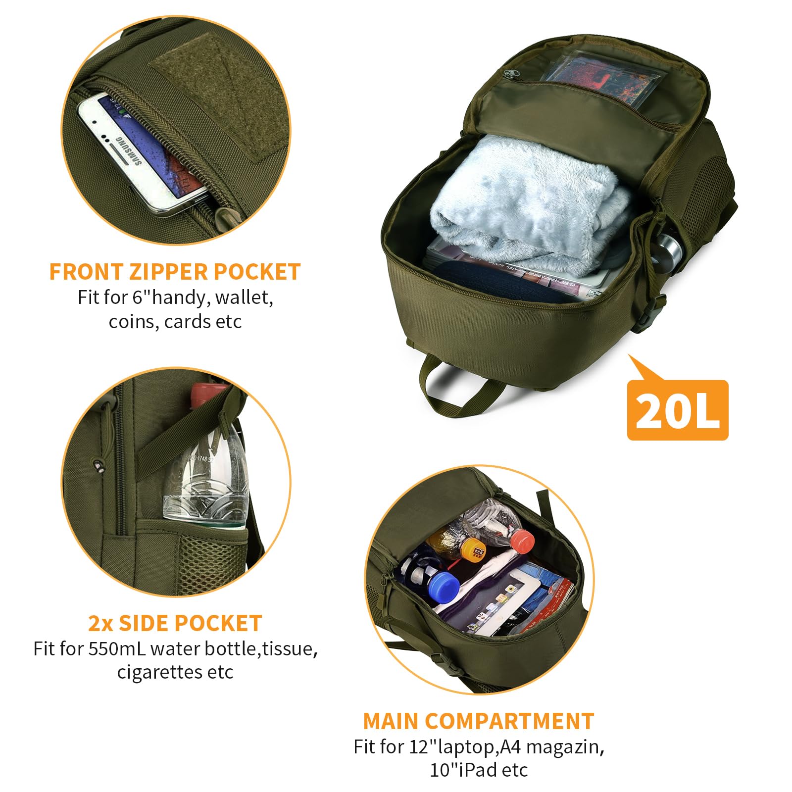 Mochila Tática HUNTVP 25L - Militar à Prova D'Água Com Sistema MOLLE