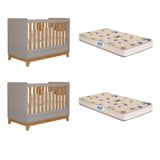 Quarto Bebê Gêmeos Com 2 Berços Mini Cama Liza Com 2 Colchões Gazin Permobili