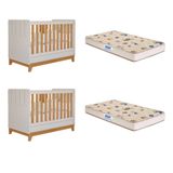 Quarto Bebê Gêmeos Com 2 Berços Mini Cama Liza Com 2 Colchões Gazin Permobili