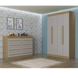 Quarto Infantil Guarda Roupa 4 Portas E Cômoda 8 Gavetas Nina Poquema