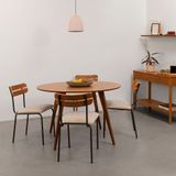 Conjunto Mesa De Jantar Square Laminada Redonda Natural - 1,18m + 4 Cadeiras Ribs Sarja - Deserto