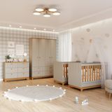 Quarto Bebê Gêmeos Com 2 Berços Mini Cama Cômoda E Guarda Roupa Liza Permobili