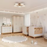 Quarto Bebê Gêmeos Com 2 Berços Mini Cama Cômoda E Guarda Roupa Liza Permobili