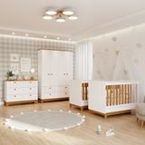 Quarto Bebê Gêmeos Com 2 Berços Mini Cama Cômoda E Guarda Roupa Liza Permobili
