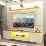 Rack Com Painel Para Tv Até 85 Polegadas Com Led 2 Portas 1 Gaveta Com Pés De Vidro 100 Mdf Royal Nobre Gelius