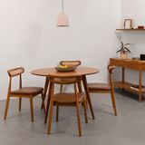 Conjunto Mesa De Jantar Square Laminada Redonda Natural - 1,18cm + 4 Cadeiras Dalí Encosto Palha Larga - Cognac