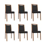 Kit 6 Cadeiras De Jantar Luxo Estofadas Jade Corino Preto Base Madeira Maciça Mel