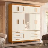 Guarda-roupa Casal Com Espelho 11 Portas 6 Gavetas Triton Plus Cinamomo / Off White