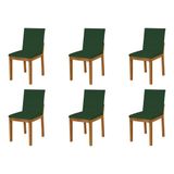 Kit 6 Cadeiras De Jantar Luxo Pérola Estofadas Em Veludo Verde Base Madeira Maciça Mel
