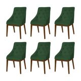 Kit 6 Cadeiras De Jantar Luxo Estofada Elisa Anatômica Capitonê Veludo Verde Base Madeira Maciça Imb