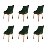 Kit 6 Cadeiras De Jantar Luxo Estofada Elisa Anatômica Veludo Verde Base Madeira Maciça Mel