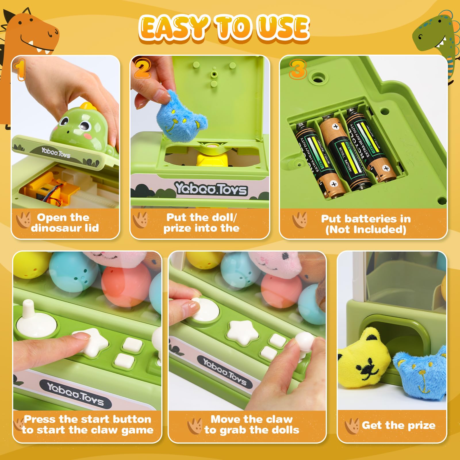 Jogo De Arcade Claw Machine Skirfy Dinosaur Com 32 Miniprêmios