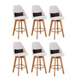 Kit 06 Banquetas Alta Maya Giratória Com Encosto Gourmet Linho Bege E Almofada Suede Marrom - Aurora Line