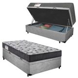 Cama Box Baú Solteiro Suede + Colchão De Molas Ensacadas Sereneprime 88x188x62cm Cinza