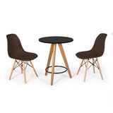 Conjunto Mesa Redonda Aline 70cm Preta Com 2 Cadeiras Eames Eiffel - Marrom