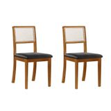 Kit 2 Cadeiras De Jantar Luxo Palha Estofadas Couro Pu Preto Tela Sextavada Rubi Madeira Maciça Mel