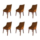 Kit 6 Cadeiras De Jantar Luxo Estofada Elisa Anatômica Veludo Terracota Base Madeira Maciça Imbuia