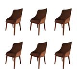 Kit 6 Cadeiras De Jantar Luxo Estofada Elisa Anatômica Couro Pu Caramelo Base Madeira Maciça Imbuia