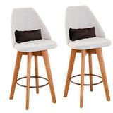 Kit 02 Banquetas Alta Maya Giratória Com Encosto Linho Bege Claro E Almofada Suede Marrom - Aurora Line
