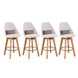 Kit 04 Banquetas Alta Maya Giratória Com Encosto Gourmet Linho Bege E Almofada Suede Bege - Aurora Line