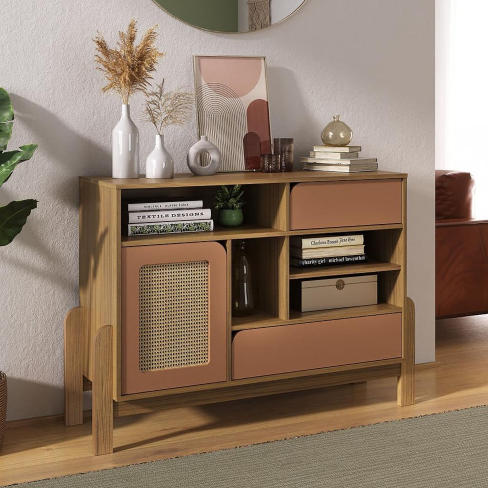 Aparador Buffet 1 Porta 2 Gavetas Com Pés E Pintura 3d Nature Artely