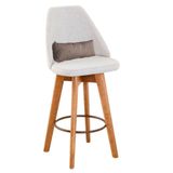 Banqueta Alta Maya Giratória Com Encosto Gourmet Linho Bege E Almofada Suede Bege - Aurora Line