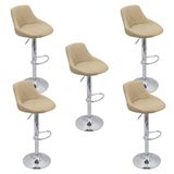 Kit 5 Banquetas Milano Carmel Estofada Giratória C/ Regulagem - Bege