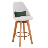 Banqueta Alta Maya Giratória Com Encosto Linho Bege Claro E Almofada Suede Verde Musgo - Aurora Line