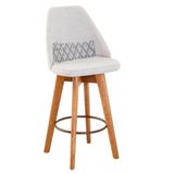 Banqueta Alta Maya Giratória Com Encosto Gourmet Linho Bege E Almofada Zigzag - Aurora Line