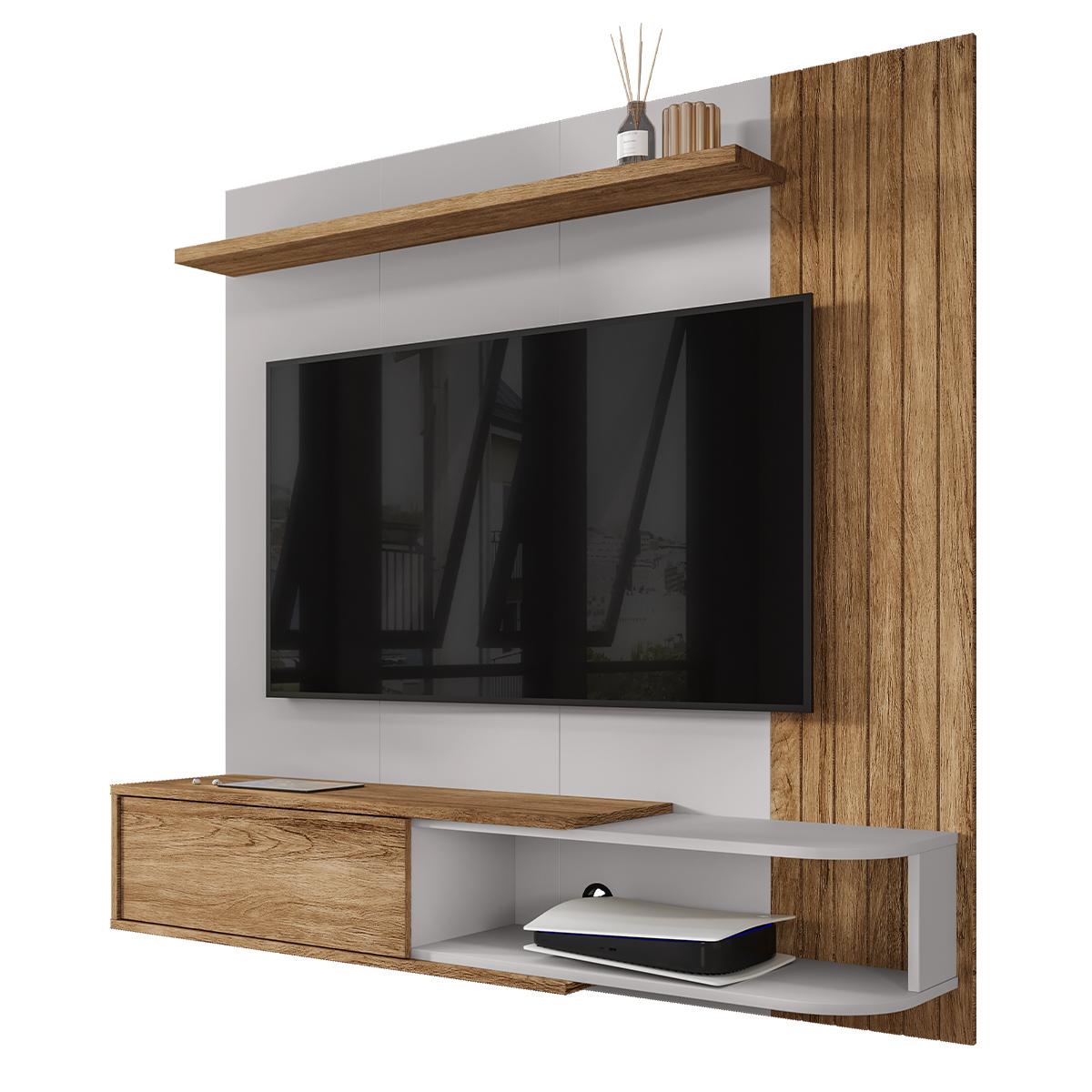 Painel Suspenso Paraty Sala Tv Até 55 Polegadas Com 1 Porta Cinamomo/off White