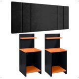 Kit 2 Mesas Cabeceira Fantasy Preto/cinamomo Prateleira Nicho Mesinha Pequena Painel Suspenso Luana Suede 1,95 Cama Box King Size Quarto - Lojas Rpm
