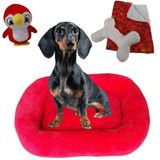 Kit Cama Pet Bigata G Luxo Com Osso Pelucia E Mantinha Vermelho