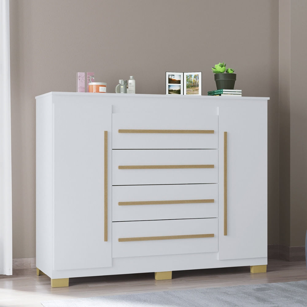 Cômoda 4 Gavetas 2 Portas Com Pés Valência Poquema