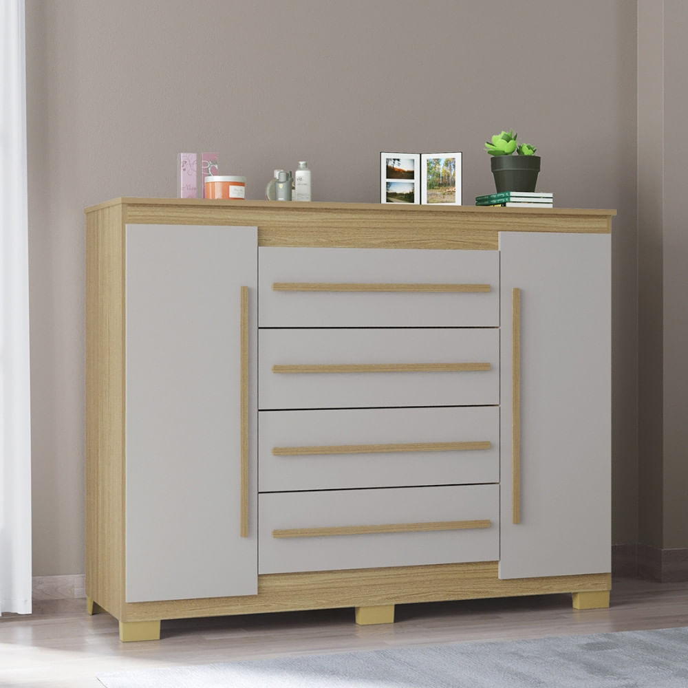 Cômoda 4 Gavetas 2 Portas Com Pés Valência Poquema