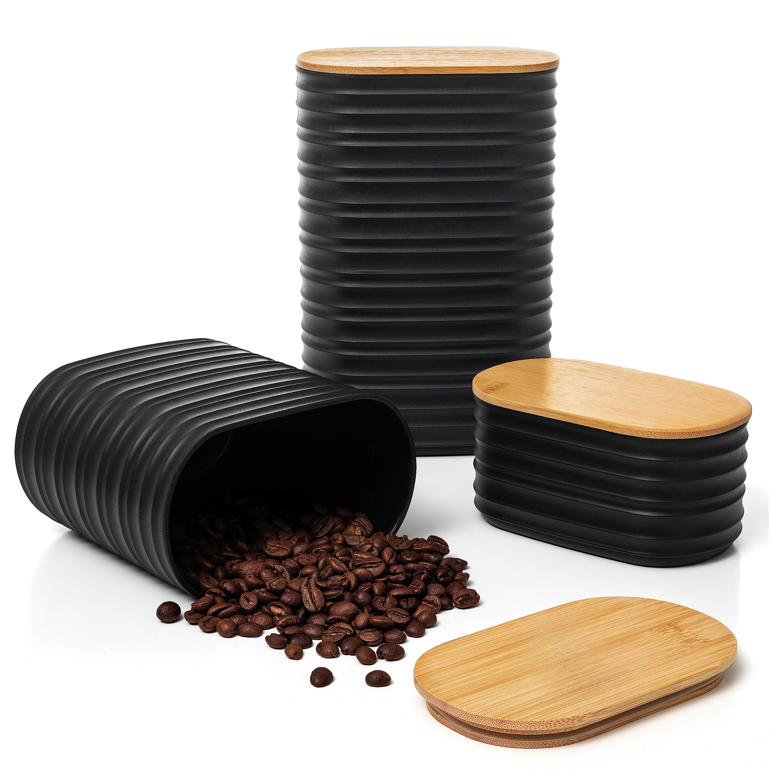 Conjunto De Vasilhas De Cozinha Mixpresso Black Plastic Com Tampa De Bambu