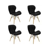 Kit 4 Cadeiras Estofada Eiffel Slim Wood Pés De Madeira Preto