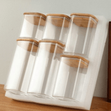 Conjunto 6 Potes Em Vidro Quadrado E Tampa Hermética Bambu