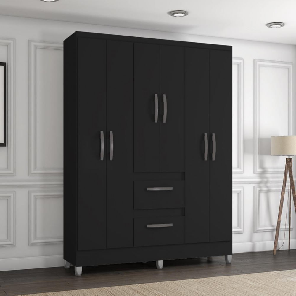 Guarda Roupa Solteiro Com Pés 6 Portas 2 Gavetas Capri Poquema