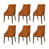 Kit 6 Cadeiras De Jantar Luxo Estofada Elisa Anatômica Capitonê Veludo Terracota Madeira Maciça Imbu