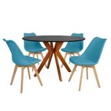 Conjunto Mesa De Jantar Redonda Marci 120cm Preta Com 4 Cadeiras Leda - Turquesa