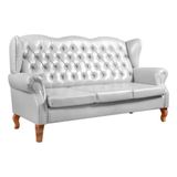 Sofá Chesterfield 3 Lugares Imperador Vintage Retrô Capitonê Couro Branco