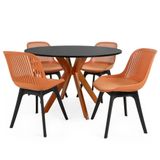 Conjunto Mesa De Jantar Redonda Marci 120cm Preta Com 4 Cadeiras Design Marcela - Marrom