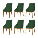 Kit 6 Cadeiras De Jantar Luxo Estofada Elisa Anatômica Capitonê Veludo Verde Base Madeira Maciça Mel