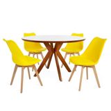 Conjunto Mesa De Jantar Redonda Marci Premium 120cm Branca Com 4 Cadeiras Leda - Amarelo