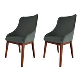 Kit 2 Cadeiras De Jantar Luxo Estofada Elisa Anatômica Veludo Cinza Base Madeira Maciça Imbuia